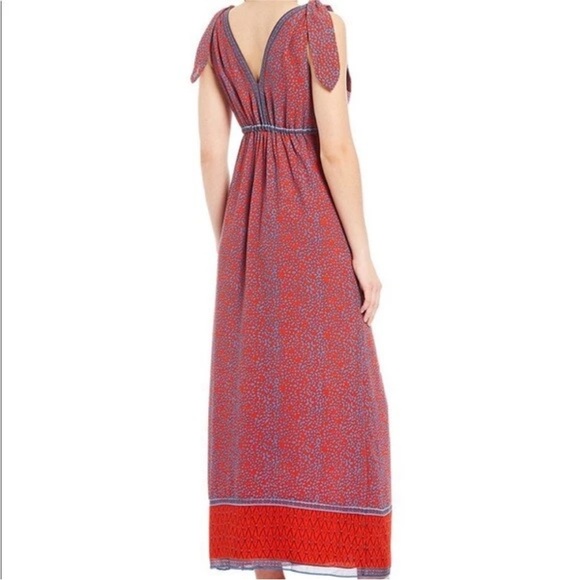 Chelsea & Violet Red & Purple Deep V-neck and back Maxi Dress size L High Slit - Picture 5 of 16